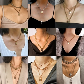Wholesale Vintage Key Lock Shaped Alloy Necklaces