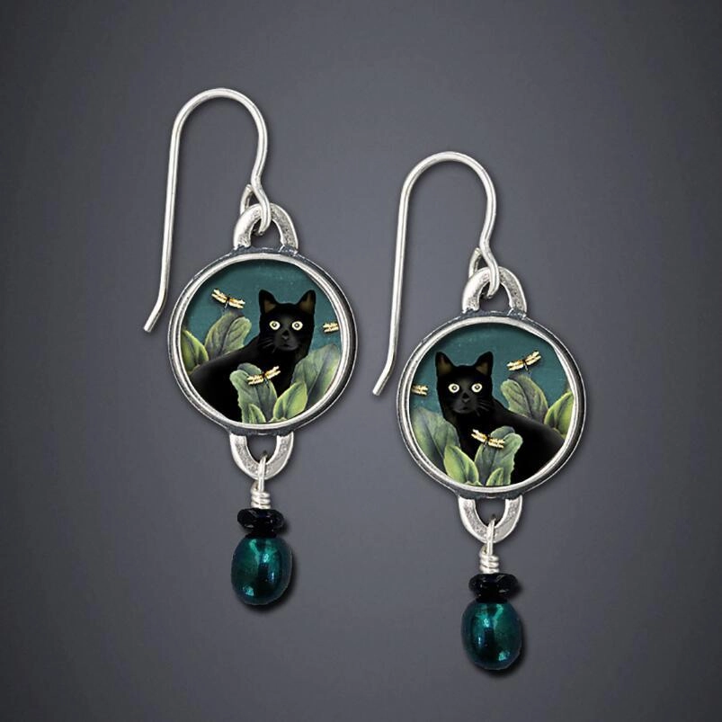 Wholesale Vintage Kitten Flowers Alloy Earrings