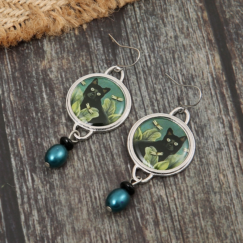 Wholesale Vintage Kitten Flowers Alloy Earrings