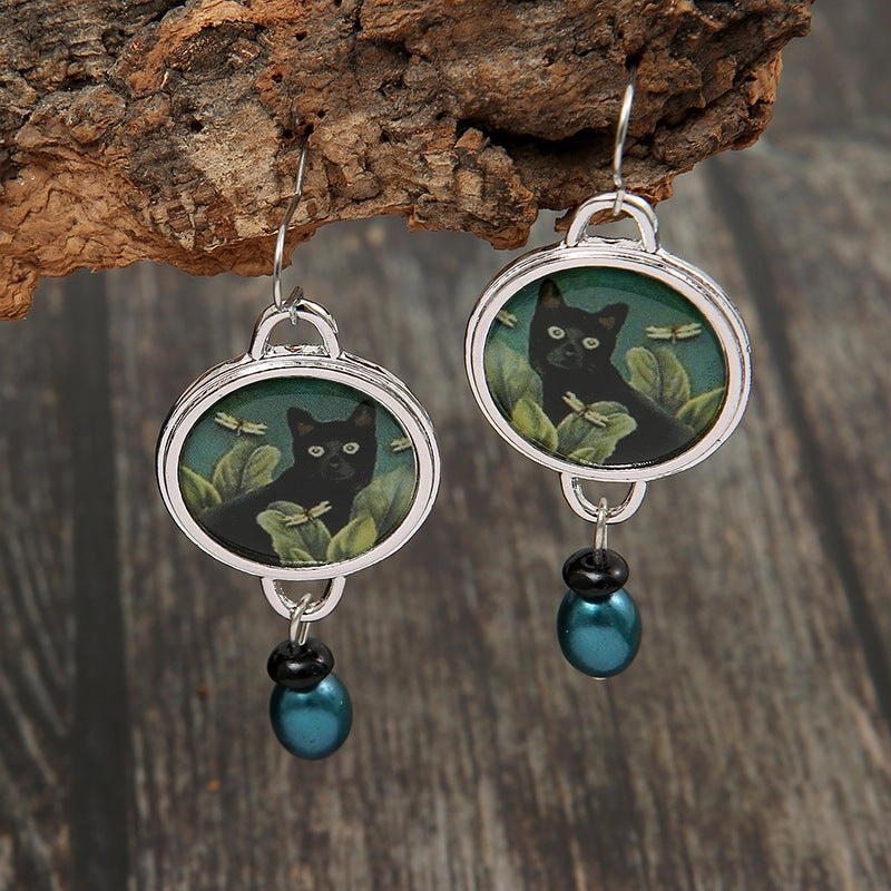 Wholesale Vintage Kitten Flowers Alloy Earrings