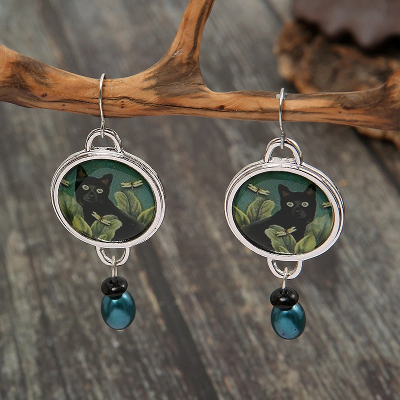 Wholesale Vintage Kitten Flowers Alloy Earrings