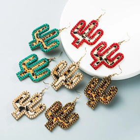 Wholesale Vintage leather exaggerated crystal leopard print earrings