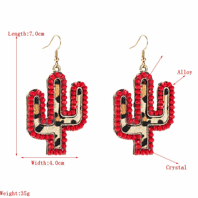 Wholesale Vintage leather exaggerated crystal leopard print earrings