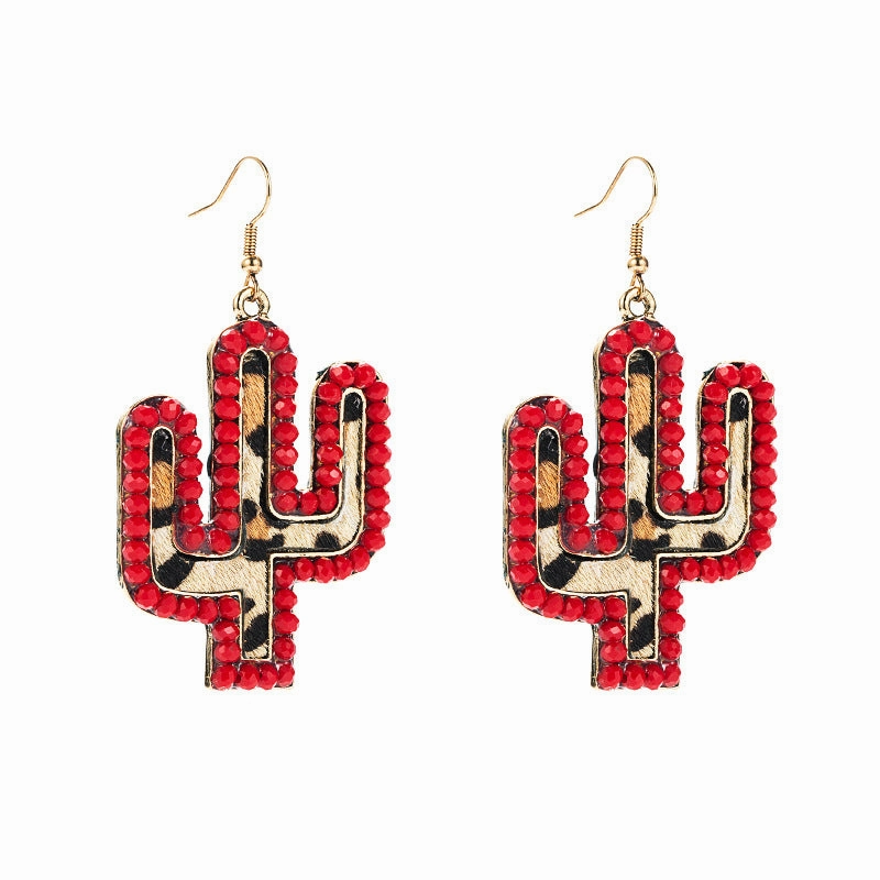 Wholesale Vintage leather exaggerated crystal leopard print earrings