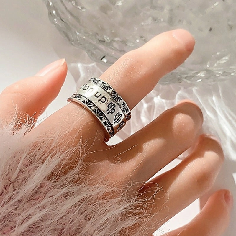 Wholesale Vintage Letter Wide Edge Open Antique Silver Ring