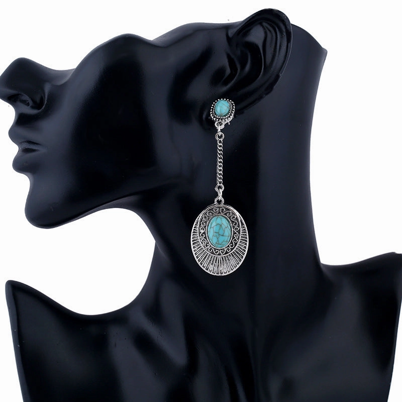 Wholesale Vintage Long Turquoise Alloy Ear Studs