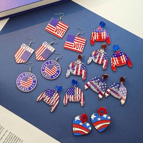 Wholesale Vintage Love Heart Flower Independence Day Acrylic Earrings