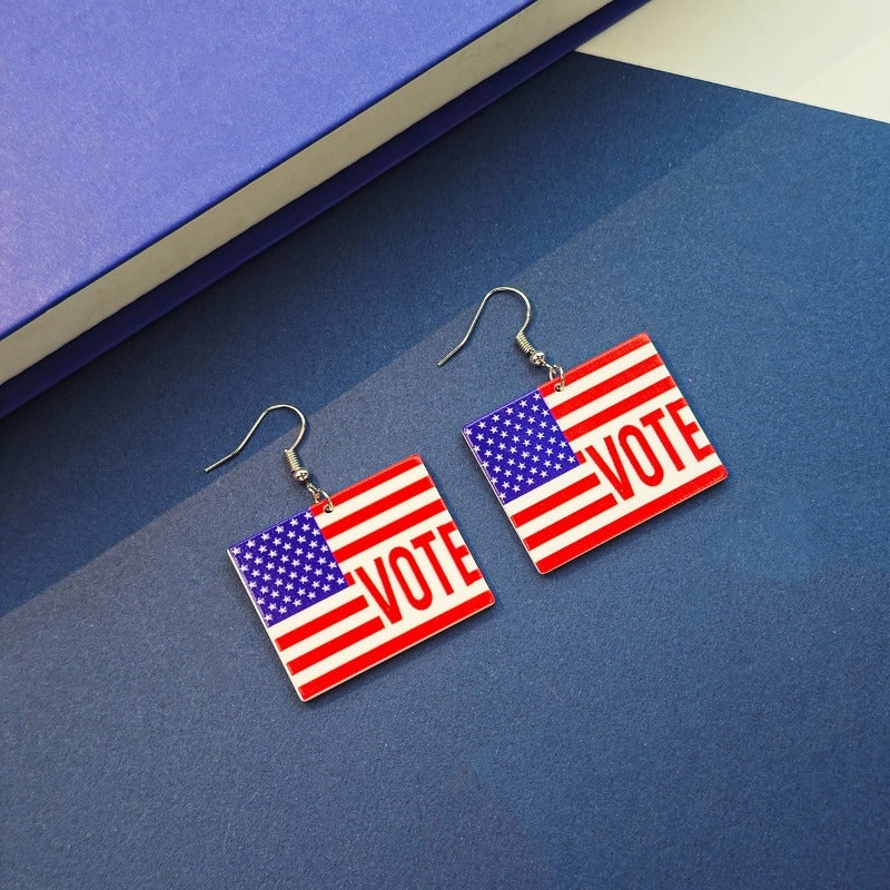 Wholesale Vintage Love Heart Flower Independence Day Acrylic Earrings