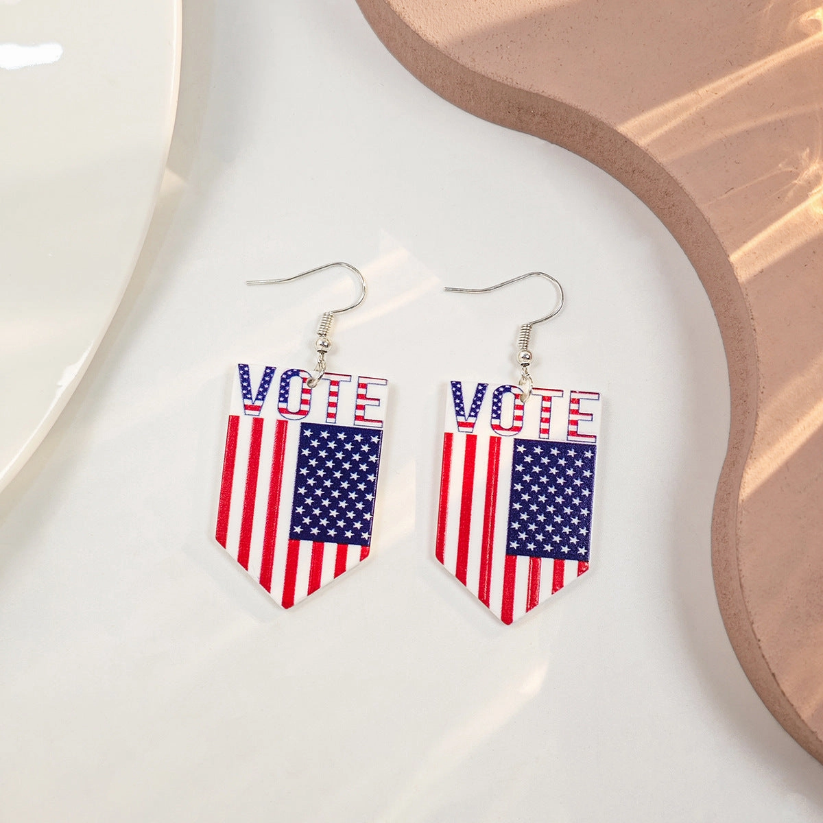 Wholesale Vintage Love Heart Flower Independence Day Acrylic Earrings