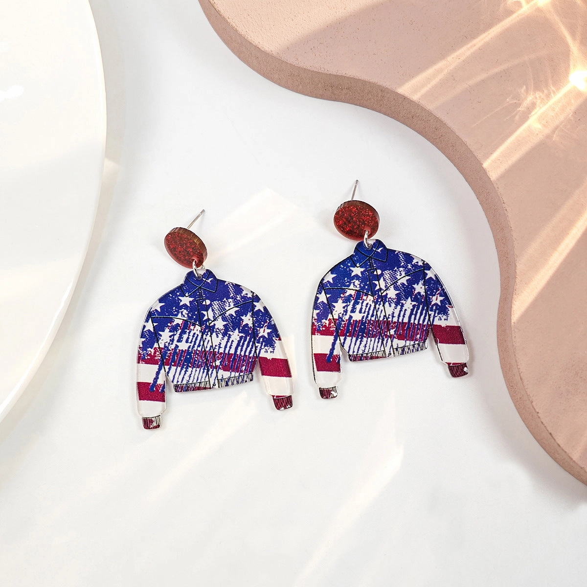 Wholesale Vintage Love Heart Flower Independence Day Acrylic Earrings