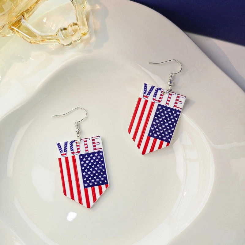 Wholesale Vintage Love Heart Flower Independence Day Acrylic Earrings