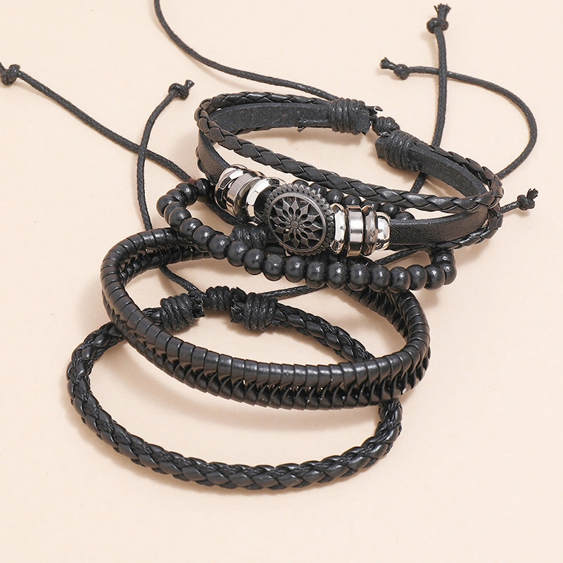Wholesale Vintage Men's Leather Bracelet Set of 4