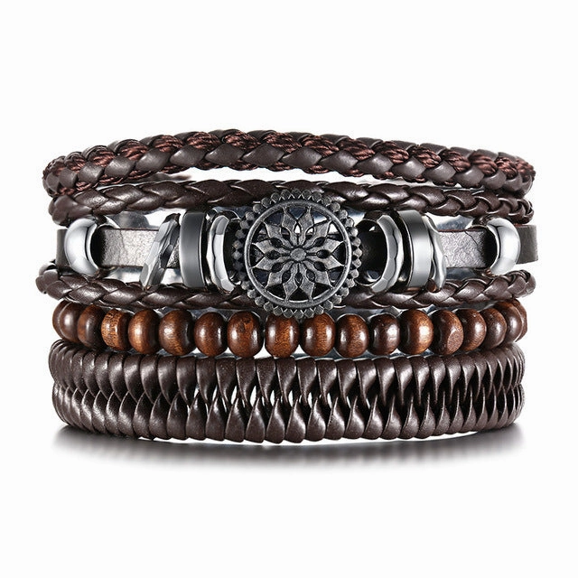 Wholesale Vintage Men's Leather Bracelet Set of 4