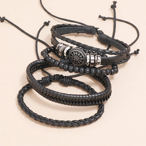 Wholesale Vintage Men's Leather Bracelet Set of 4