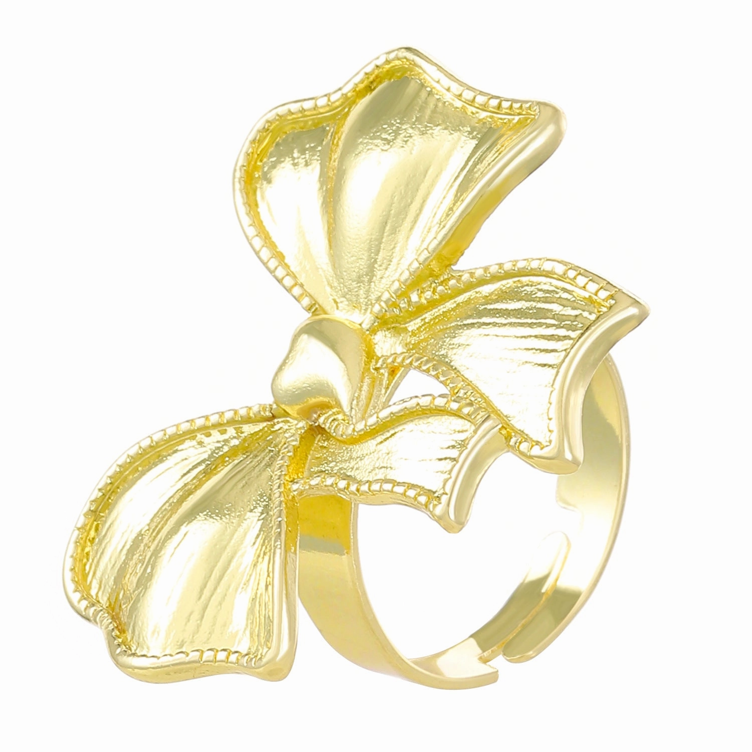 Wholesale Vintage Metal Bow Ring Micro-Inlaid Pink Zirconia Open Ring