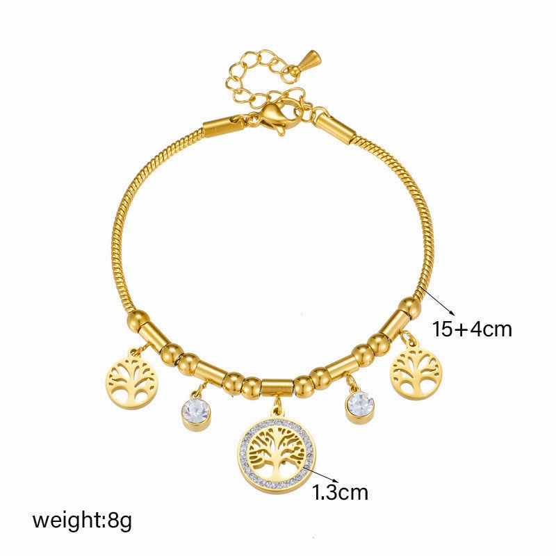 Wholesale Vintage Metal Diamond Hollow Tree of Life Titanium Steel Bracelet