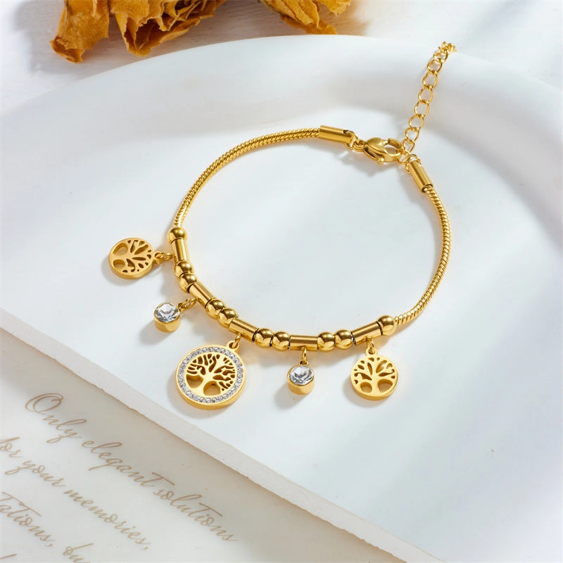 Wholesale Vintage Metal Diamond Hollow Tree of Life Titanium Steel Bracelet