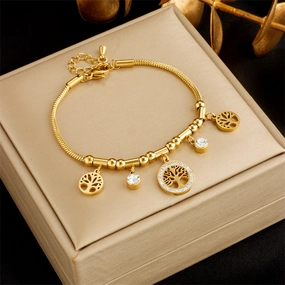 Wholesale Vintage Metal Diamond Hollow Tree of Life Titanium Steel Bracelet