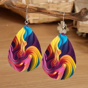 Wholesale Vintage Mixed Color Oil Painting Pattern Double Sided PU Leather Earrings