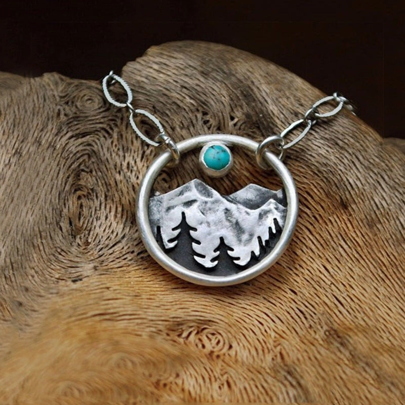 Wholesale Vintage Mountain Peak Crescent Moon Sunset Turquoise Necklace