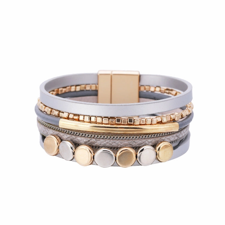 Wholesale Vintage Multi-layer Magnetic Buckle Leather Bracelet