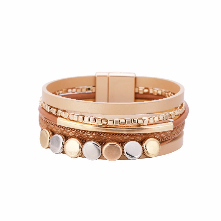 Wholesale Vintage Multi-layer Magnetic Buckle Leather Bracelet