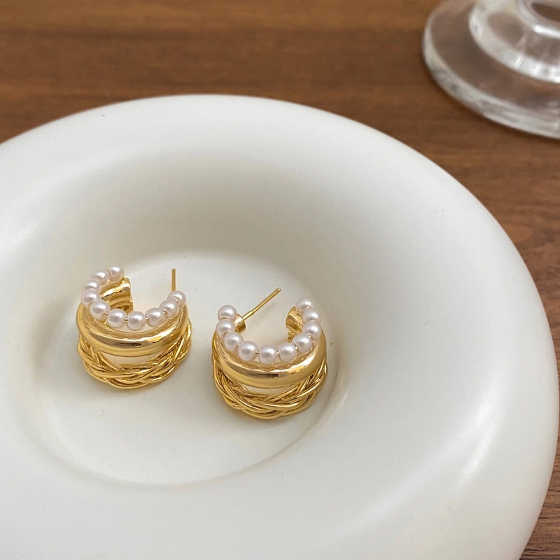 Wholesale Vintage Multi-layer Pearl Knot Earrings