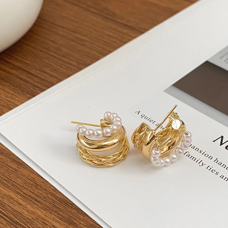Wholesale Vintage Multi-layer Pearl Knot Earrings