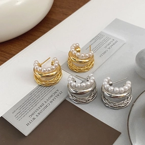 Wholesale Vintage Multi-layer Pearl Knot Earrings