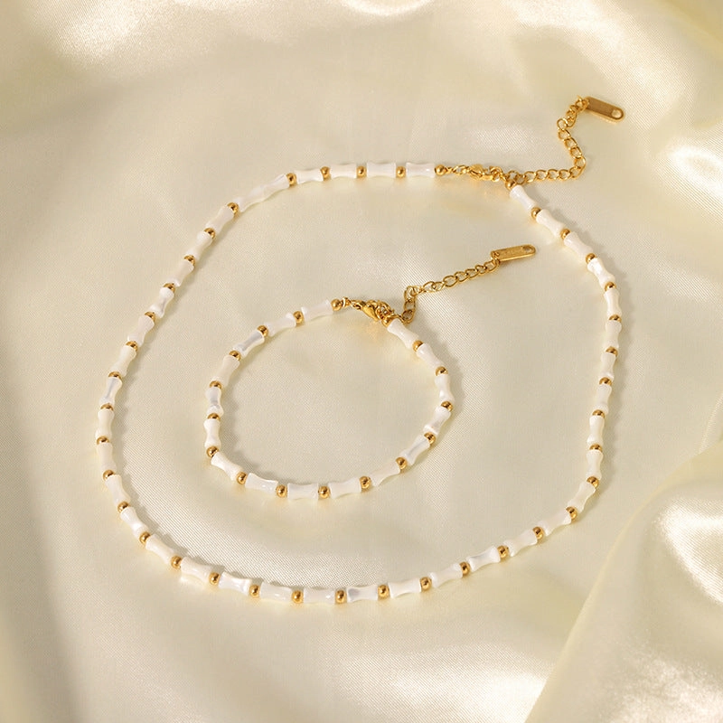 Wholesale Vintage Natural Shell Bamboo Rusty Steel Gold Plated Necklace