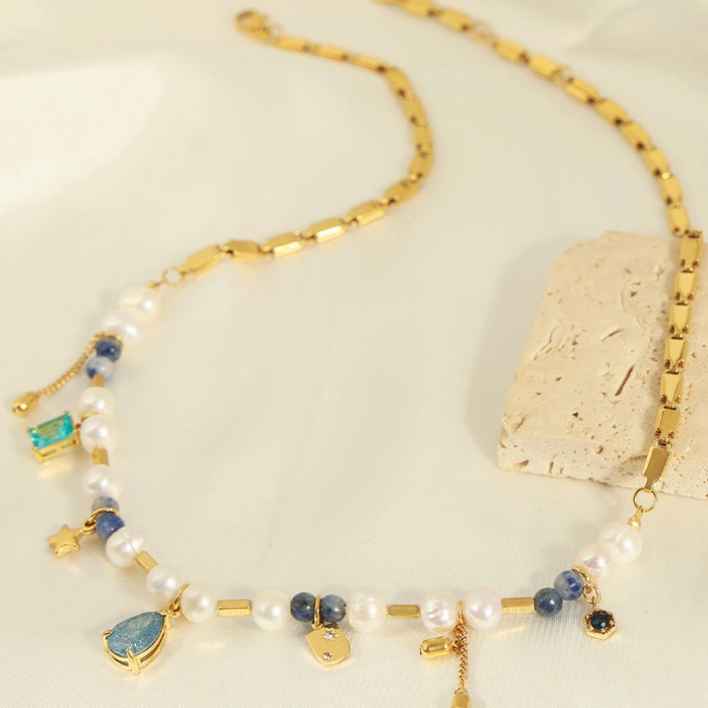 Wholesale Vintage Natural Stone Handmade Beaded Titanium Steel Necklaces