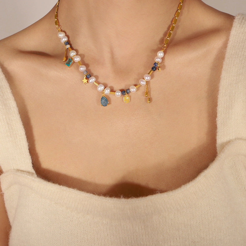 Wholesale Vintage Natural Stone Handmade Beaded Titanium Steel Necklaces