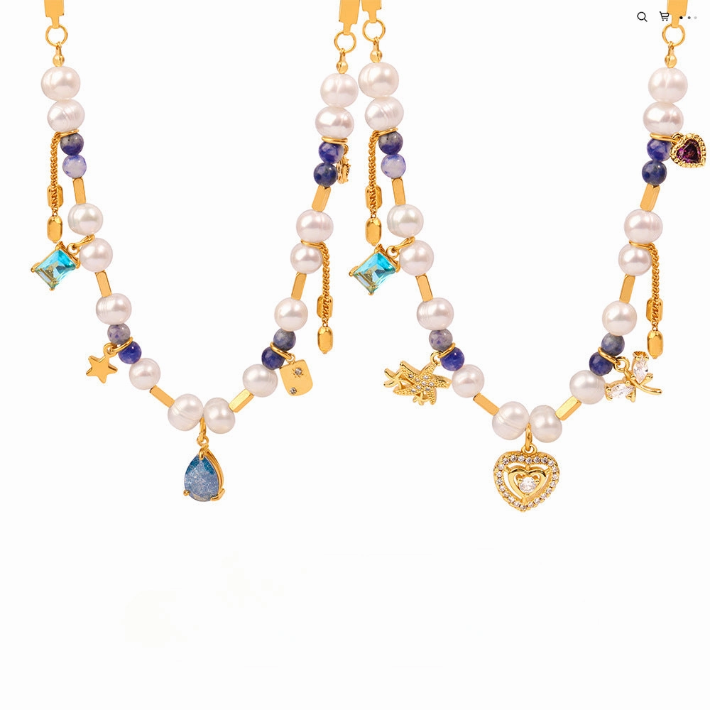 Wholesale Vintage Natural Stone Handmade Beaded Titanium Steel Necklaces