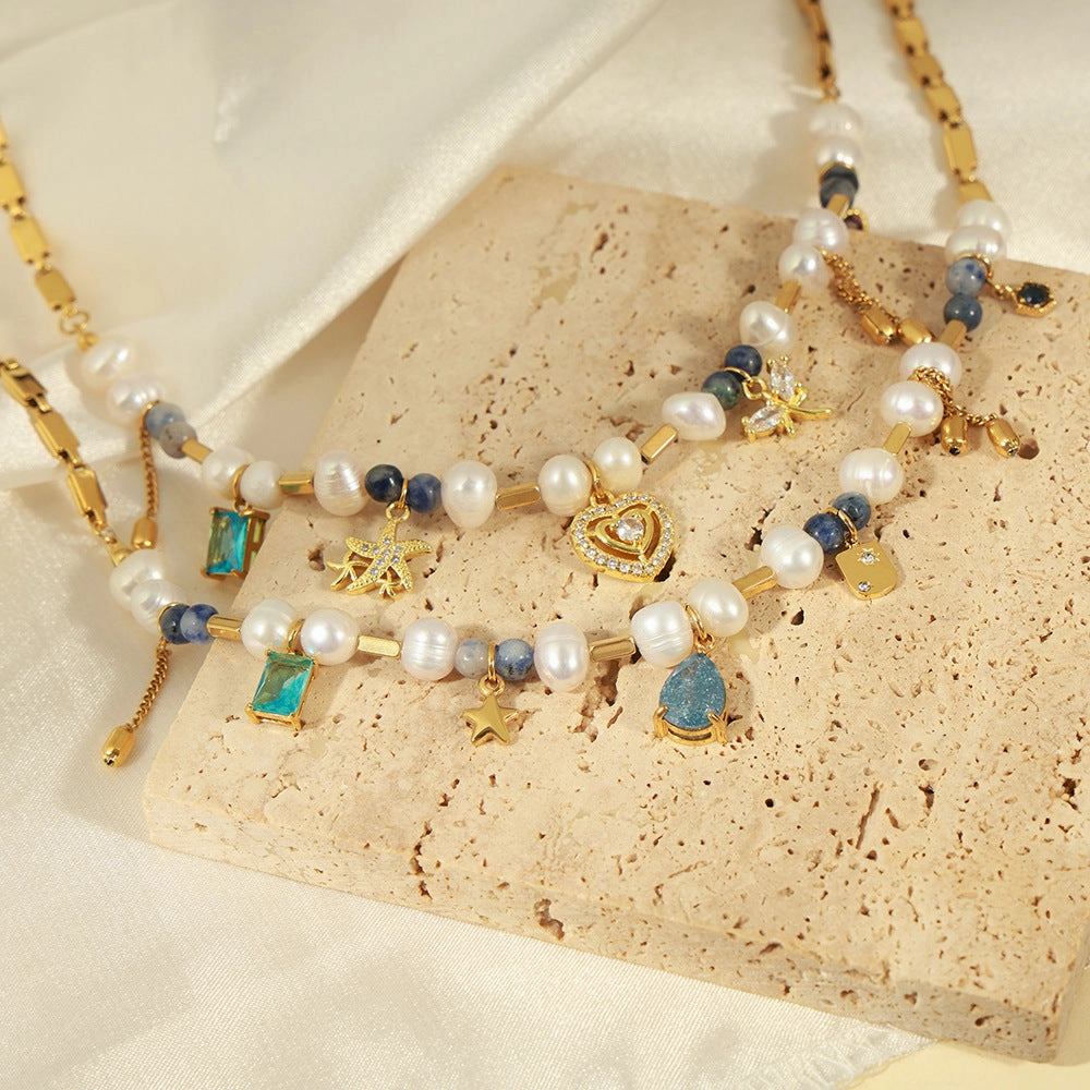 Wholesale Vintage Natural Stone Handmade Beaded Titanium Steel Necklaces