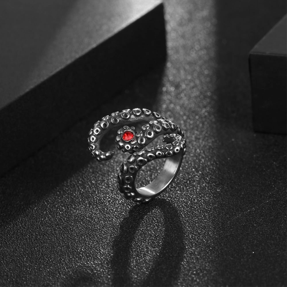 Wholesale Vintage Octopus Ruby Titanium Steel Rings