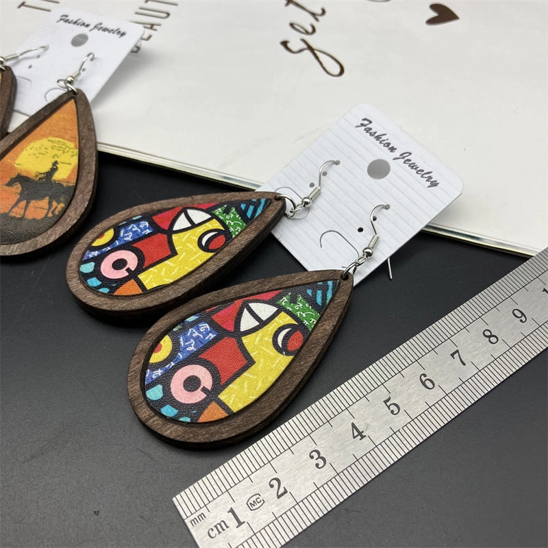 Wholesale Vintage Oil Painting Wood Earrings