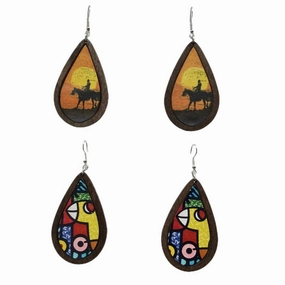 Wholesale Vintage Oil Painting Wood Earrings