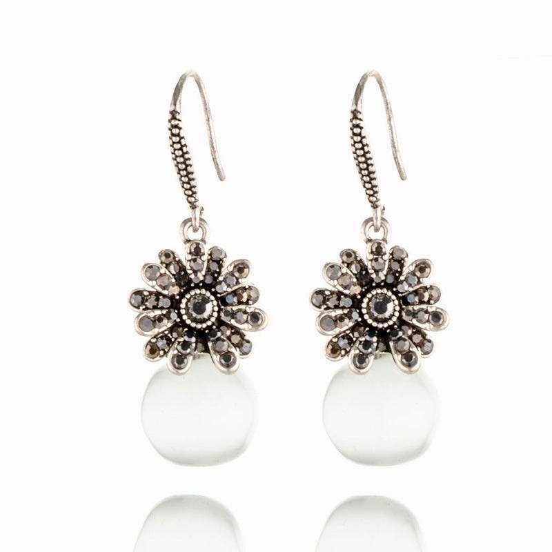 Wholesale Vintage Opal Flower Alloy Earrings