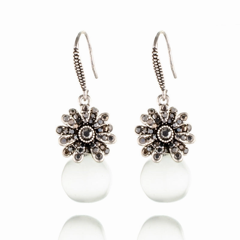 Wholesale Vintage Opal Flower Alloy Earrings