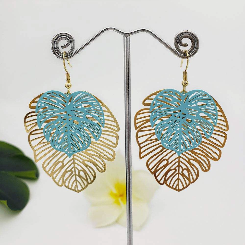 Wholesale Vintage Openwork Leaf Copper Earrings
