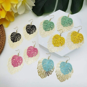 Wholesale Vintage Openwork Leaf Copper Earrings