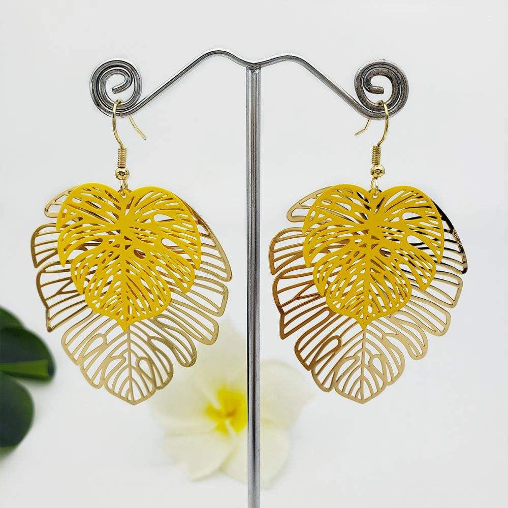Wholesale Vintage Openwork Leaf Copper Earrings