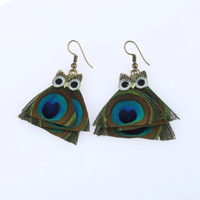 Wholesale Vintage Owl Peacock Feather Alloy Earrings