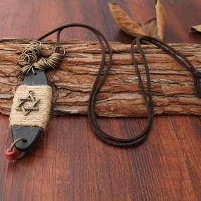 Wholesale Vintage Pentagram Hollow Alloy Pendant Long Necklaces
