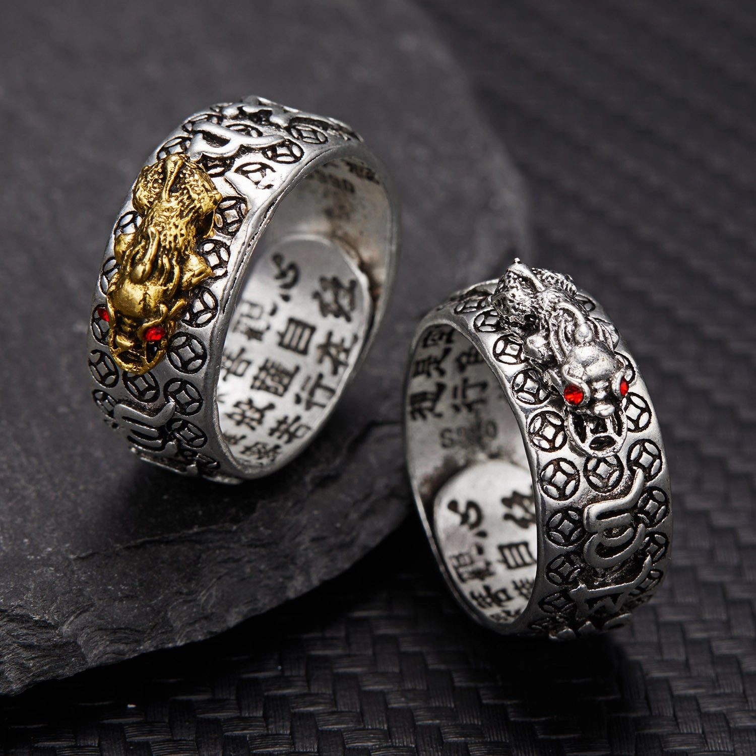Wholesale Vintage Pixiu Heart Sutra Six-word Mantra Ring