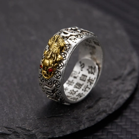Wholesale Vintage Pixiu Heart Sutra Six-word Mantra Ring