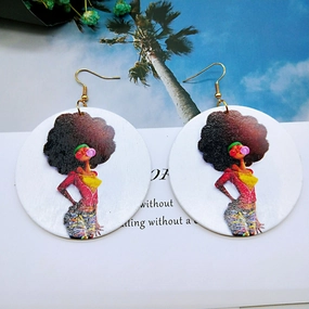 Wholesale Vintage Printed Wood Earrings