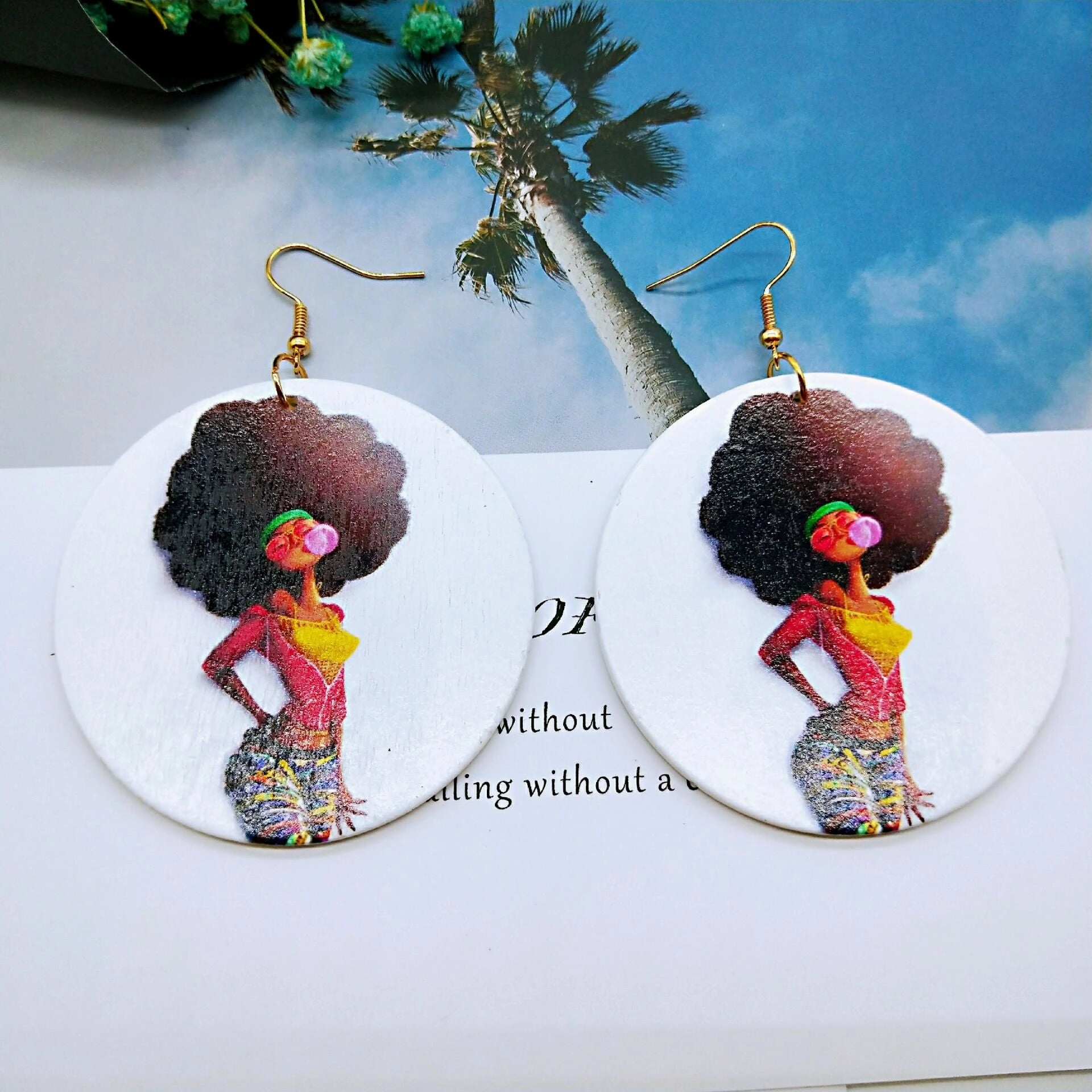 Wholesale Vintage Printed Wood Earrings