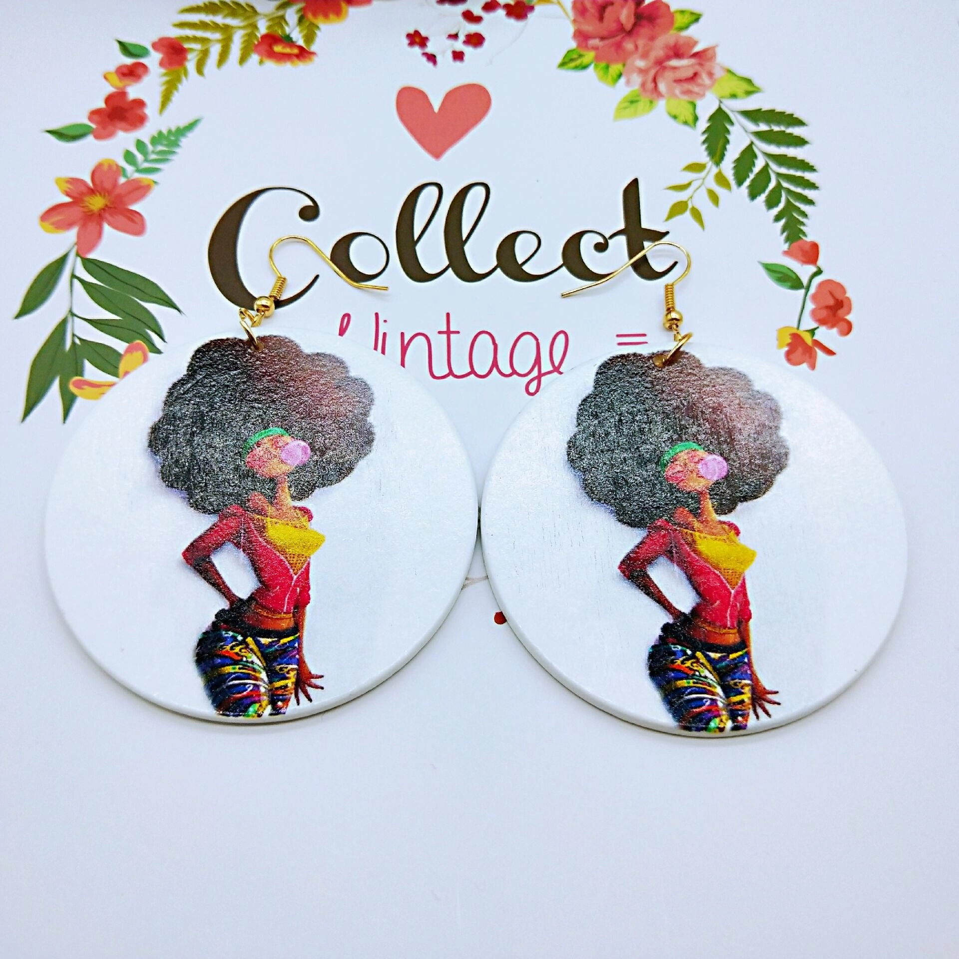Wholesale Vintage Printed Wood Earrings