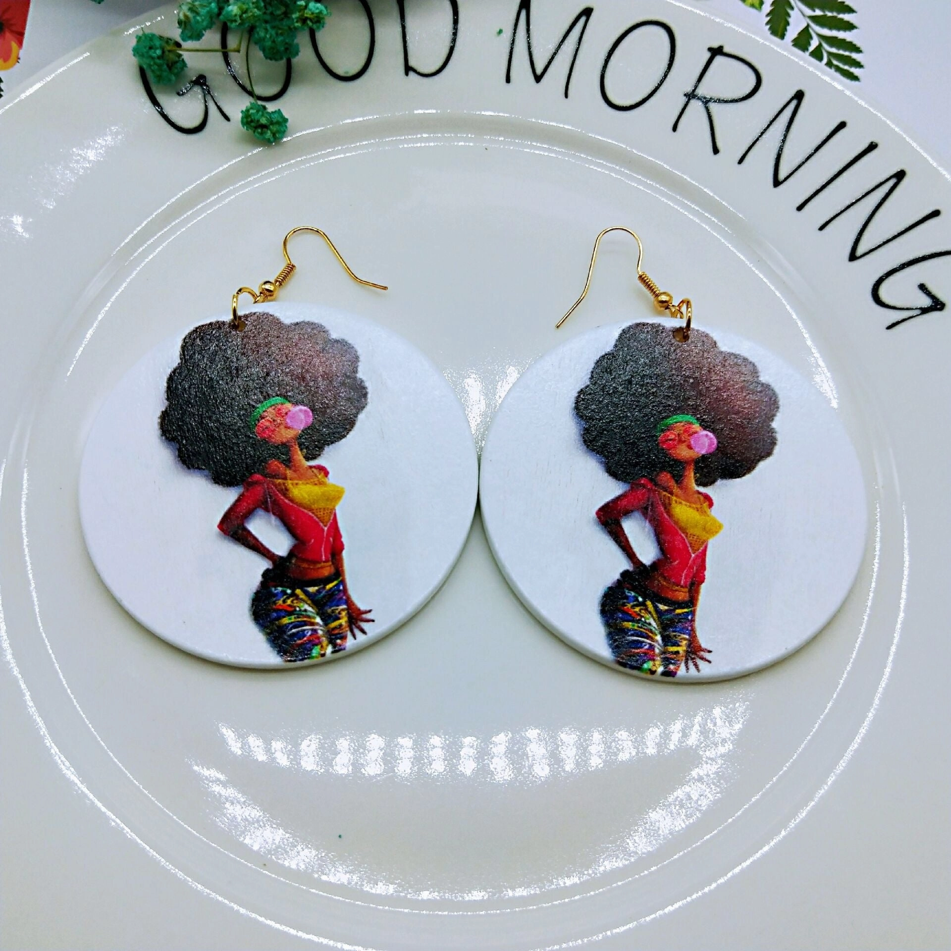 Wholesale Vintage Printed Wood Earrings